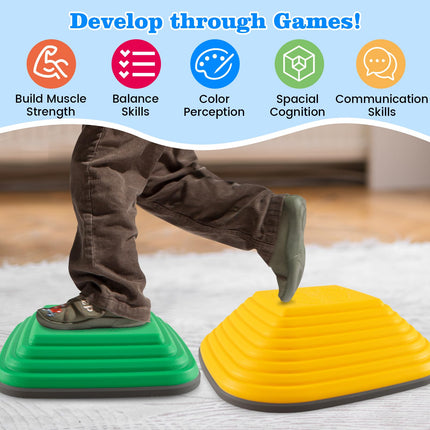 Costzon 6 Pcs Kids Stepping Stone, Non-Slip Toddler Balance Stones, Balance Blocks for Indoor/Outdoor Exercise