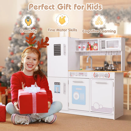 Costzon Play Kitchen for Kids, Wooden Toy Kitchen Set with Blackboard
