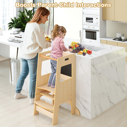 Costzon Toddler Tower, Height Adjustable Kids Kitchen Step Stool with Safety Rail