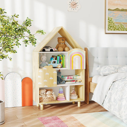 Costzon Kids Dollhouse Bookshelf w/Anti-toppling Devices & Solid Wood Legs