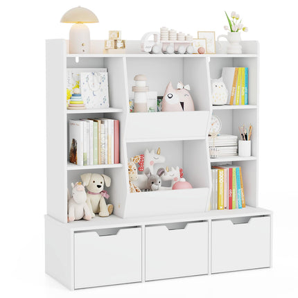 Costzon Large Kids Bookcase with 3 Movable Drawers & 8 Storage Cubbies