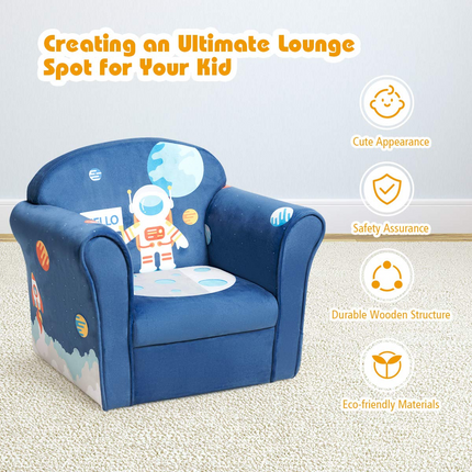 Costzon Kids Sofa, Children Armrest Chair with Pattern, Toddler Furniture w/Sturdy Wood Construction for Boys & Girls