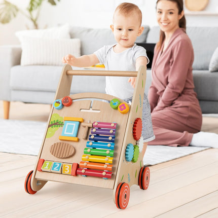 BABY JOY Wooden Baby Walker Push and Pull Sit to Stand Learning Activity Center