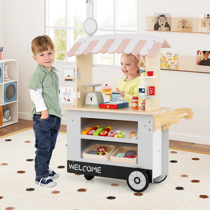 Costzon Toddler Pretend Market Stand Shop Play Set w/ 30PCS Play Toy