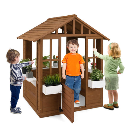 Costzon Fir Wood Adventures Cottage for Children Pretend Activity Play