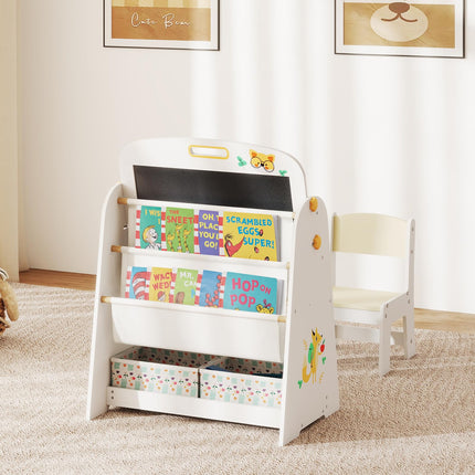 Costzon Wooden Art Table Set with Adjustable Double-Sided Magnetic Whiteboard & Blackboard