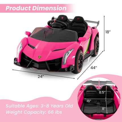 Costzon Pink Lamborghini Ride on Car, 12V Battery Powered 4WD Lambo Kids Car with Remote Control