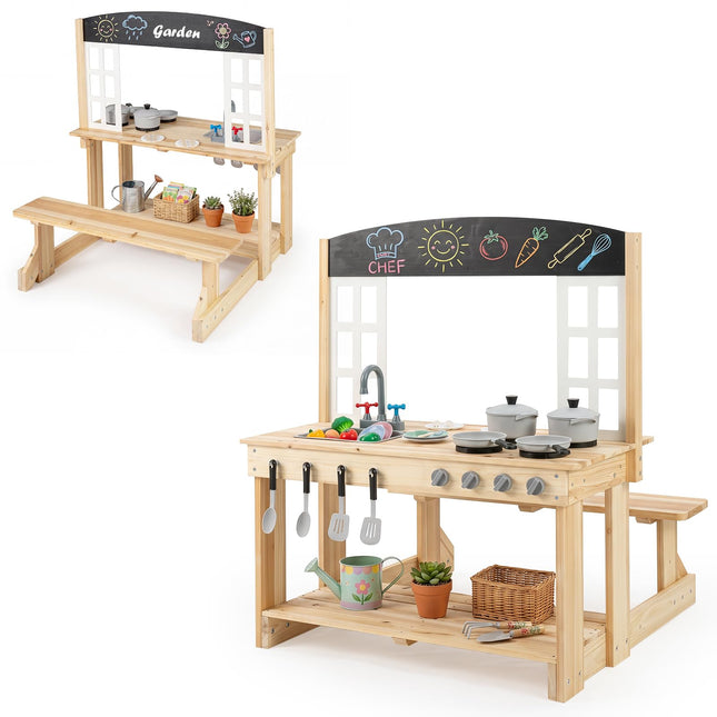 Costzon Outdoor Mud Kitchen w/Bench