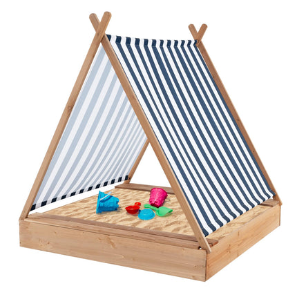 Costzon Kids Sandbox with Canopy, 49" x 48" Large Wooden Sand Box w/ 2 Bench Seats