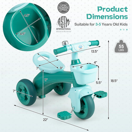 Costzon Kids Tricycle Ergonomic Seat Non-Slip Handle and Fun Bell