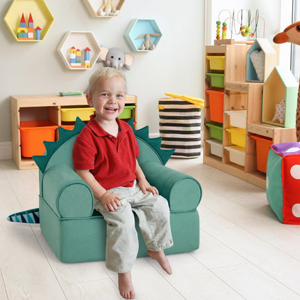 Costzon Kids Sofa, Foam Filled Armchair with Washable Velvet Cover & Soft Sponge Filling, Upholstered Sofa Chair for Preschool(Dinosaur)