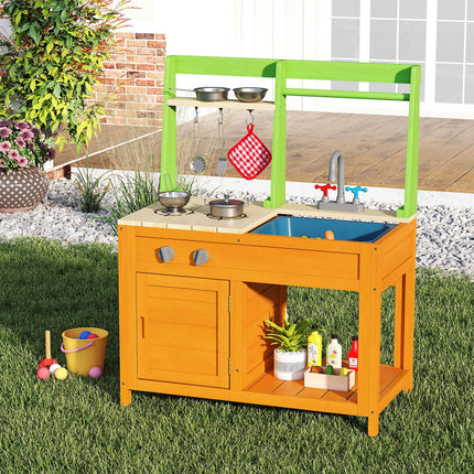 Costzon Mud Kitchen for Kids Outdoor Wooden Play Kitchen w/Stoves