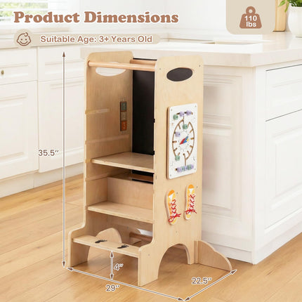 Costzon Wooden Kids Step Stool w/Detachable Chalkboard & Montessori Games