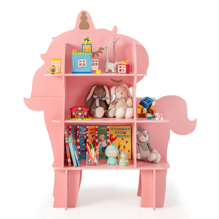 Costzon Unicorn Kids Bookshelf, 3-Tier Toddler Montessori Shelf Book Rack, Toy and Book Storage for Kids