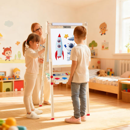 Costzon Wooden Art Easel for Kids 3 in 1 Height Adjustable Foldable Easel