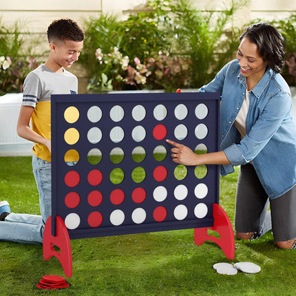Costzon Giant 4-in-a-Row Game Set, Wooden Jumbo 4-to-Score Game w/ 42 PCS Chips & 600D Oxford Fabric Carrying Bag