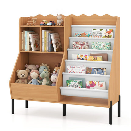 Costzon Montessori Toddler BookShelf | Toy Storage Organizer with w/ 5 Fabric Pockets