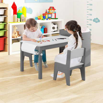 Costzon Kids Table and Chairs, 3 in 1 Wooden Art Drawing Table
