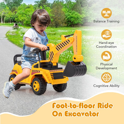 Costzon Ride On Excavator, Kids Construction Digger Truck, Foot-to-Floor Sliding Car Vehicle Toy w/Working Shovel