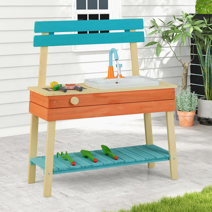 Mud Kitchen and Barbecue Grill Combo Pretend Play Kitchen for Toddler