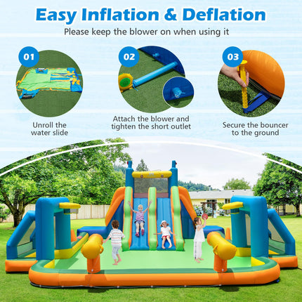 BOUNTECH Inflatable Water Slide, 19x17FT Mega Waterslide Park Dual Long Slides for Racing Fun w/Dual Climbing Wall