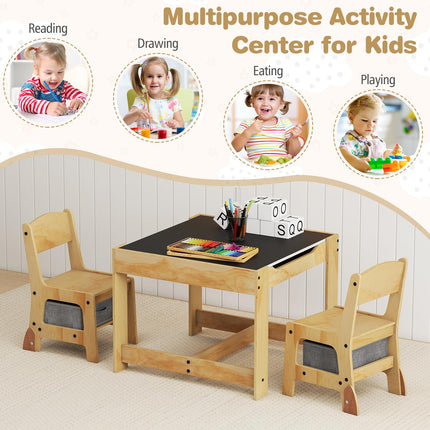 Costzon Kids Table and Chairs 3 in 1 Wooden Activity Desk Set w/Double-Sided Tabletop