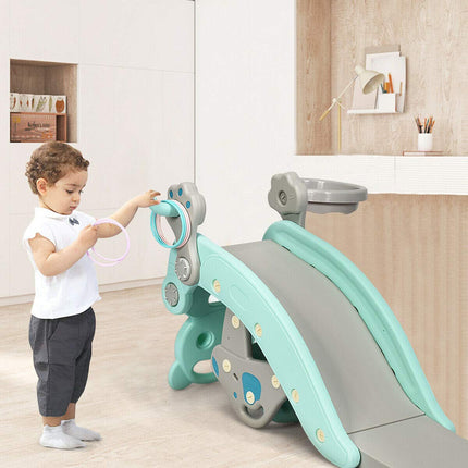 Costzon 5 in 1 Toddler Slide Rocking Toy, Slide for Kids with Detachable Stool, Foldable Climber Playground Slide