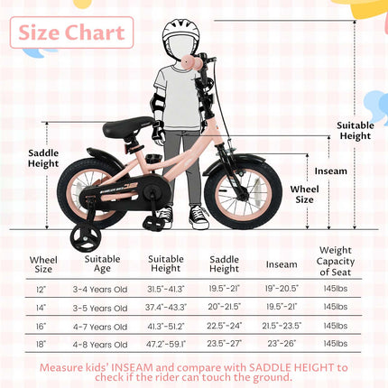 Kids Bike 12 14 16 18 Inch Toddler Bicycle with Removable Training Wheels