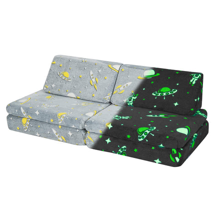 Costzon Convertible Kids Couch, Glow in Dark, 6-Piece Modular Sofa Playset with 4 Base Cushions & 2 Triangular Pillows, Grey