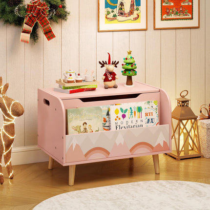 Costzon Kids Wooden Toy Box 4 Solid Wood Legs Flip-top Lid