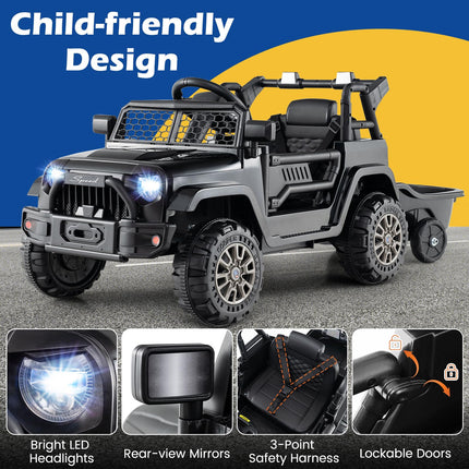 Costzon Kids UTV Car with Detachable Trailer 12V Battery Powered Off- Road UTV Ride