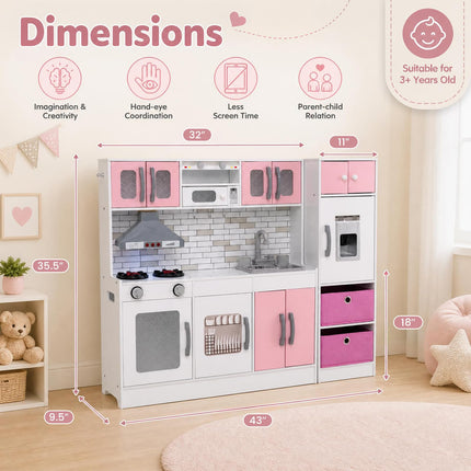 Costzon 2-Piece Wooden Kids Play Kitchen w/Running Water Light & Sound