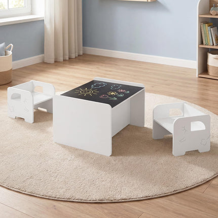 Costzon 3 PCS Kids Table and Chairs All in One Wooden Montessori Desk Set