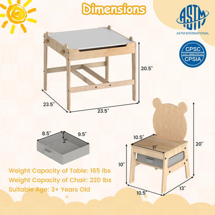 Costzon Kids Table and Chairs 4 in 1 Wooden Activity Desk Set (Bear Shape)