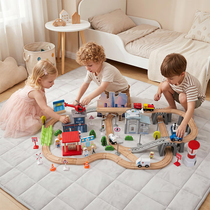 Costzon 110-Piece Wooden Train Table with Drawer for 3+ Years Old Toddlers