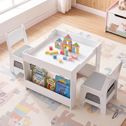 Costzon 4 in 1 Kids Table and Chairs with Building Blocks