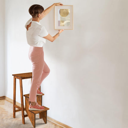 Costzon Folding Step Stool 3 Tier Wood Ladder