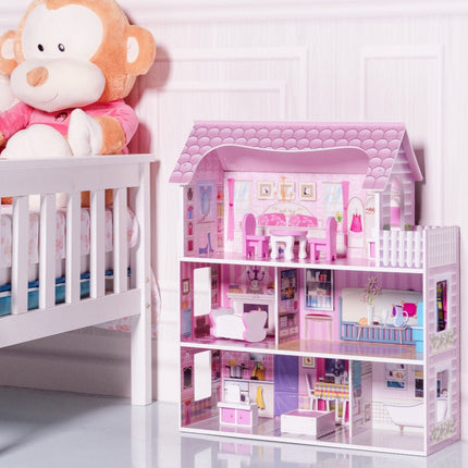 Dollhouse, Toy Family House with 13 pcs Furniture - costzon