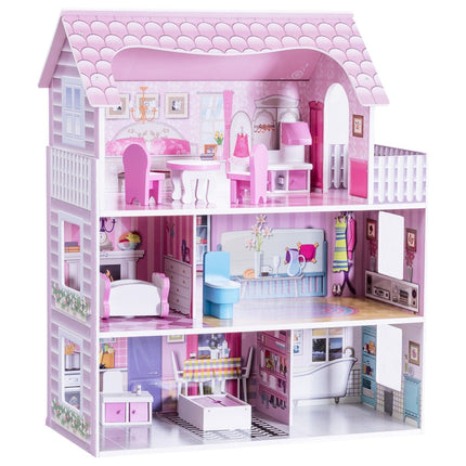 Dollhouse, Toy Family House with 13 pcs Furniture - costzon