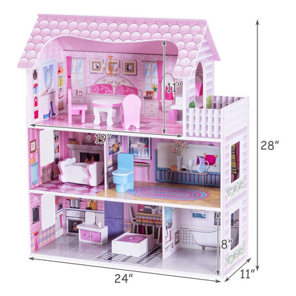 Dollhouse, Toy Family House with 13 pcs Furniture - costzon