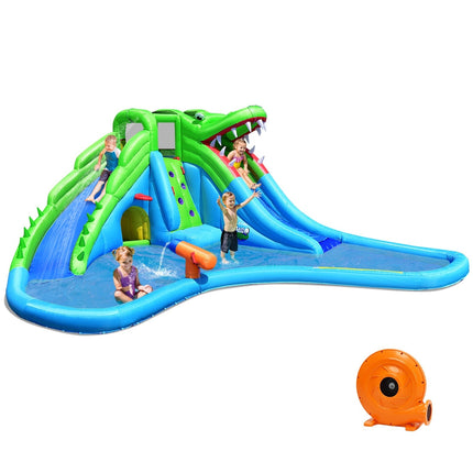 Costzon Inflatable Water Slide, Giant 7 in 1 Crocodile Water Park w/Double Slides (with 780W Air Blower) - costzon