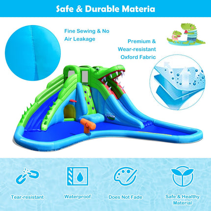 Costzon Inflatable Water Slide, Giant 7 in 1 Crocodile Water Park w/Double Slides (with 780W Air Blower) - costzon