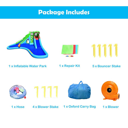 Costzon Inflatable Water Slide, Giant 7 in 1 Crocodile Water Park w/Double Slides (with 780W Air Blower) - costzon
