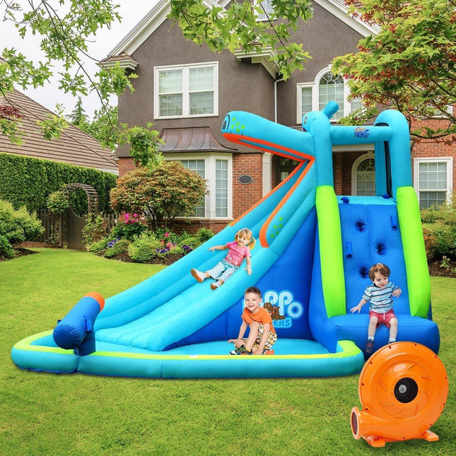 Inflatable Water Slide, Hippo Themed Bounce House - costzon