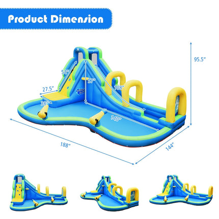 BOUNTECH Inflatable Water Slide, Long Slide Bouncer Park w/Climbing Wall, Splashing Pool - costzon
