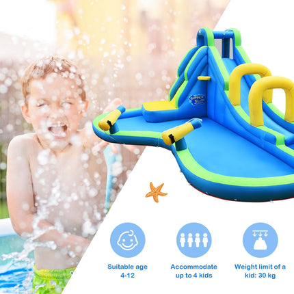 BOUNTECH Inflatable Water Slide, Long Slide Bouncer Park w/Climbing Wall, Splashing Pool - costzon