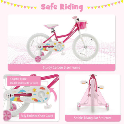 BABY JOY Kids Bike, 18 Inch Bike w/Removable Training Wheels, Adjustable Seat