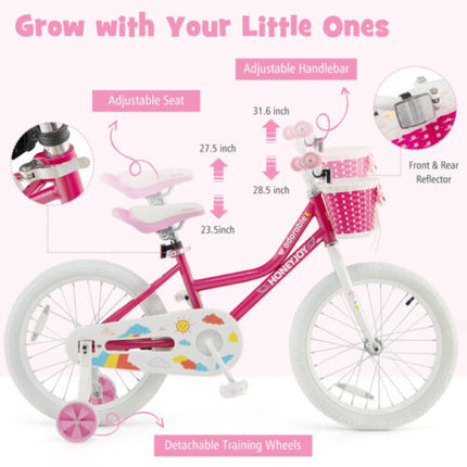BABY JOY Kids Bike, 18 Inch Bike w/Removable Training Wheels, Adjustable Seat