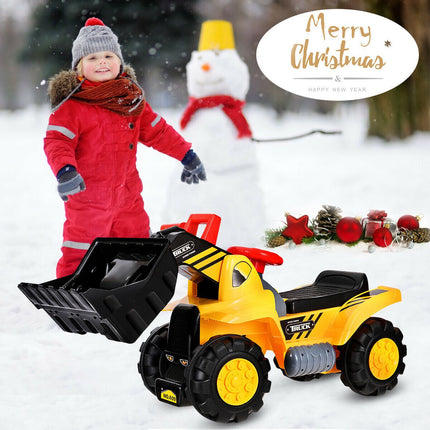 Kids Ride On Construction Bulldozer, Outdoor Digger Scooper Pulling Cart - costzon