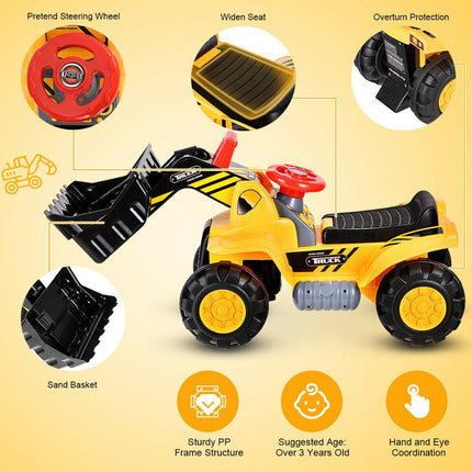 Kids Ride On Construction Bulldozer, Outdoor Digger Scooper Pulling Cart - costzon